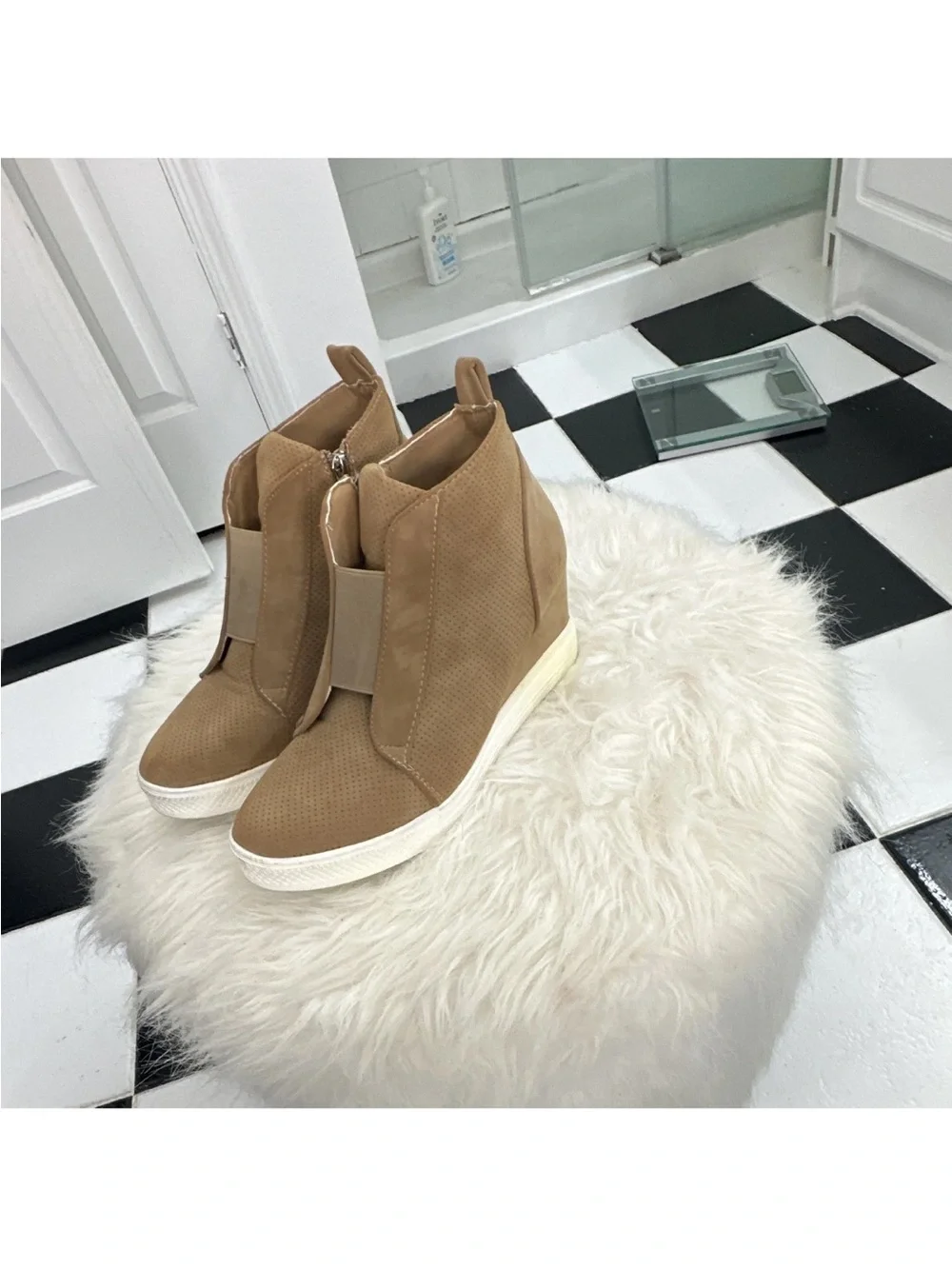 Ccocci Zoey Tan Wedge Sneaker Boot with Perforated Upper